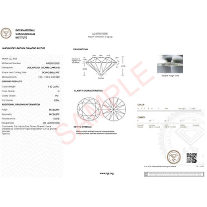 1 1/2 Carat Round Lab Grown IGI G/VS1 Diamond Solitaire Ring in 14K Yellow Gold