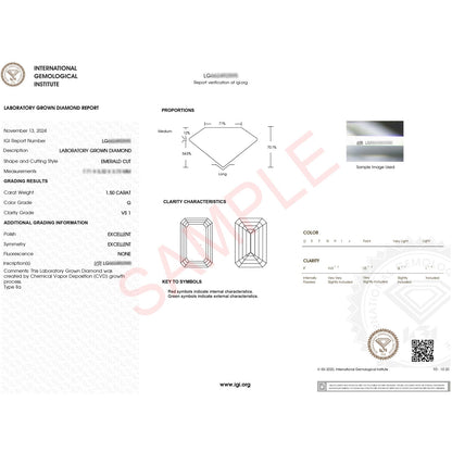 1.50Ct Emerald Lab Grown IGI G/VS1 Diamond Ring in 14K Yellow Gold