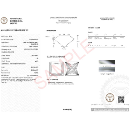 1.50Ct Princess Lab Grown IGI G/VS1 Diamond Ring in 14K White Gold